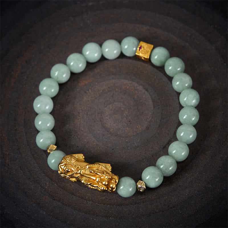 EverestArtstudios Golden Pi Xiu Charm Jade Luck Prosperity Beaded Bracelet