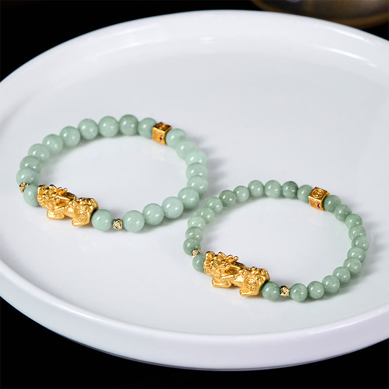 EverestArtstudios Golden Pi Xiu Charm Jade Luck Prosperity Beaded Bracelet