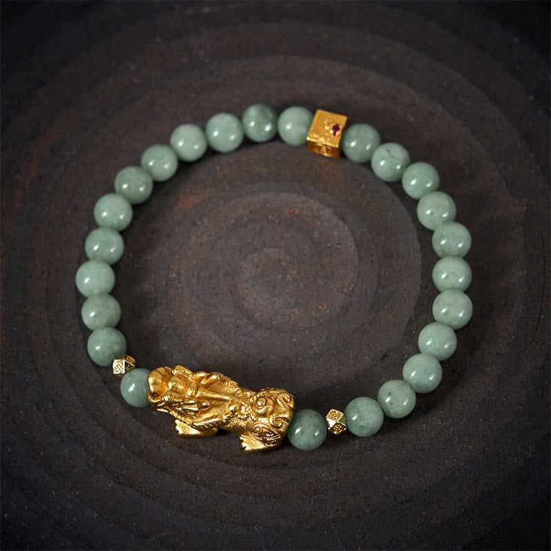 EverestArtstudios Golden Pi Xiu Charm Jade Luck Prosperity Beaded Bracelet