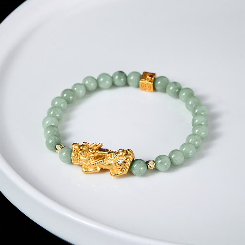 EverestArtstudios Golden Pi Xiu Charm Jade Luck Prosperity Beaded Bracelet