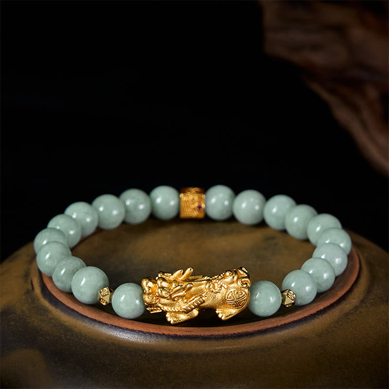 EverestArtstudios Golden Pi Xiu Charm Jade Luck Prosperity Beaded Bracelet