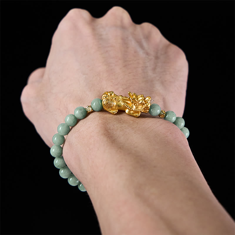 EverestArtstudios Golden Pi Xiu Charm Jade Luck Prosperity Beaded Bracelet