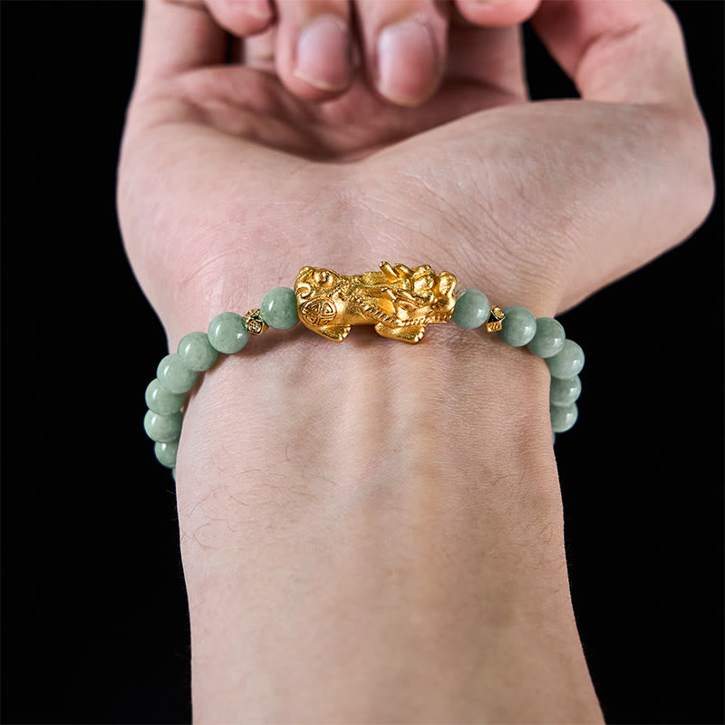 EverestArtstudios Golden Pi Xiu Charm Jade Luck Prosperity Beaded Bracelet