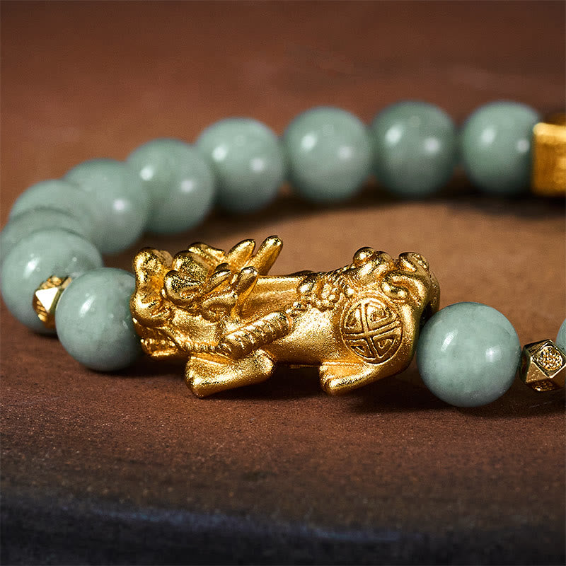 EverestArtstudios Golden Pi Xiu Charm Jade Luck Prosperity Beaded Bracelet