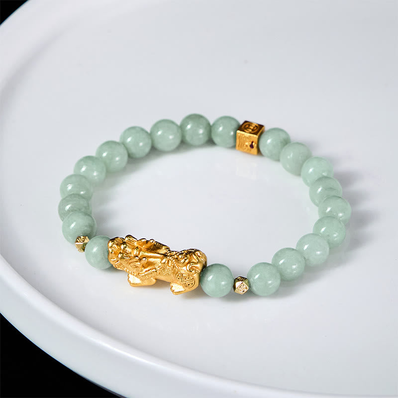 EverestArtstudios Golden Pi Xiu Charm Jade Luck Prosperity Beaded Bracelet