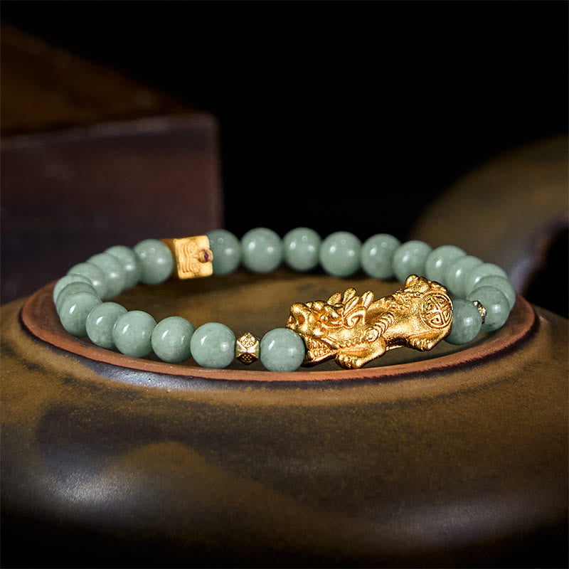 EverestArtstudios Golden Pi Xiu Charm Jade Luck Prosperity Beaded Bracelet
