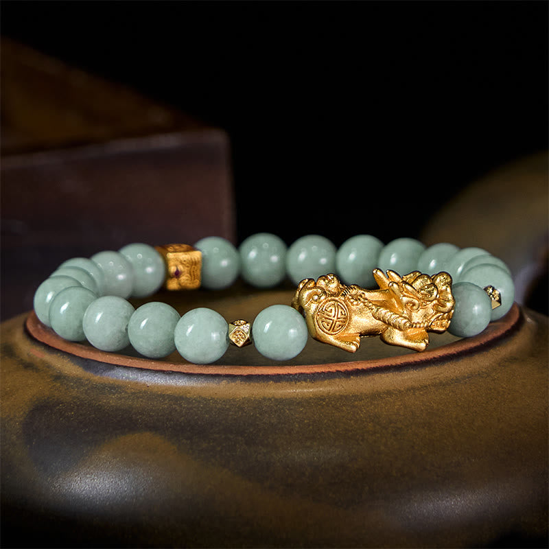 EverestArtstudios Golden Pi Xiu Charm Jade Luck Prosperity Beaded Bracelet