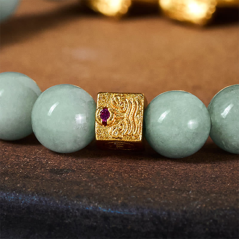 EverestArtstudios Golden Pi Xiu Charm Jade Luck Prosperity Beaded Bracelet