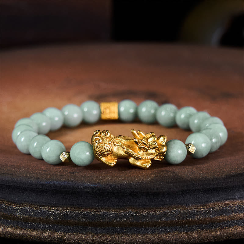 EverestArtstudios Golden Pi Xiu Charm Jade Luck Prosperity Beaded Bracelet