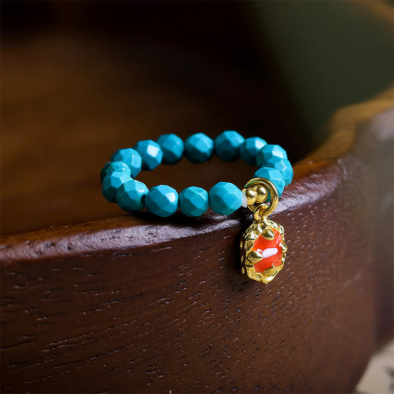 EverestArtStudios 4mm Ultra-Fine Turquoise Faceted Bead Design Strength Elastic Ring