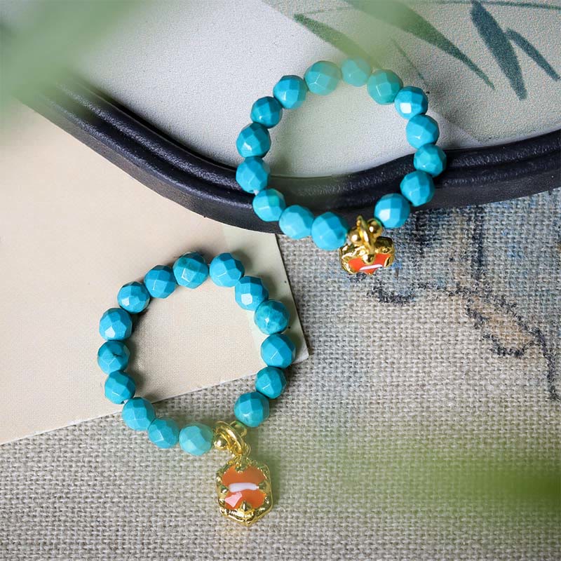 EverestArtStudios 4mm Ultra-Fine Turquoise Faceted Bead Design Strength Elastic Ring