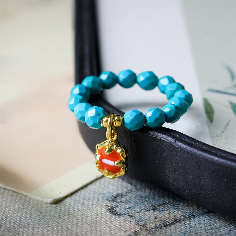 EverestArtStudios 4mm Ultra-Fine Turquoise Faceted Bead Design Strength Elastic Ring
