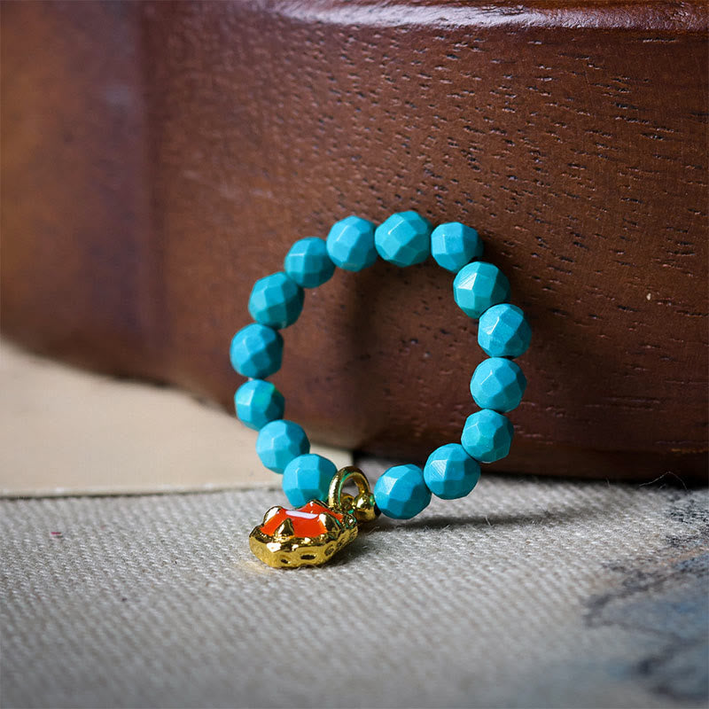 EverestArtStudios 4mm Ultra-Fine Turquoise Faceted Bead Design Strength Elastic Ring