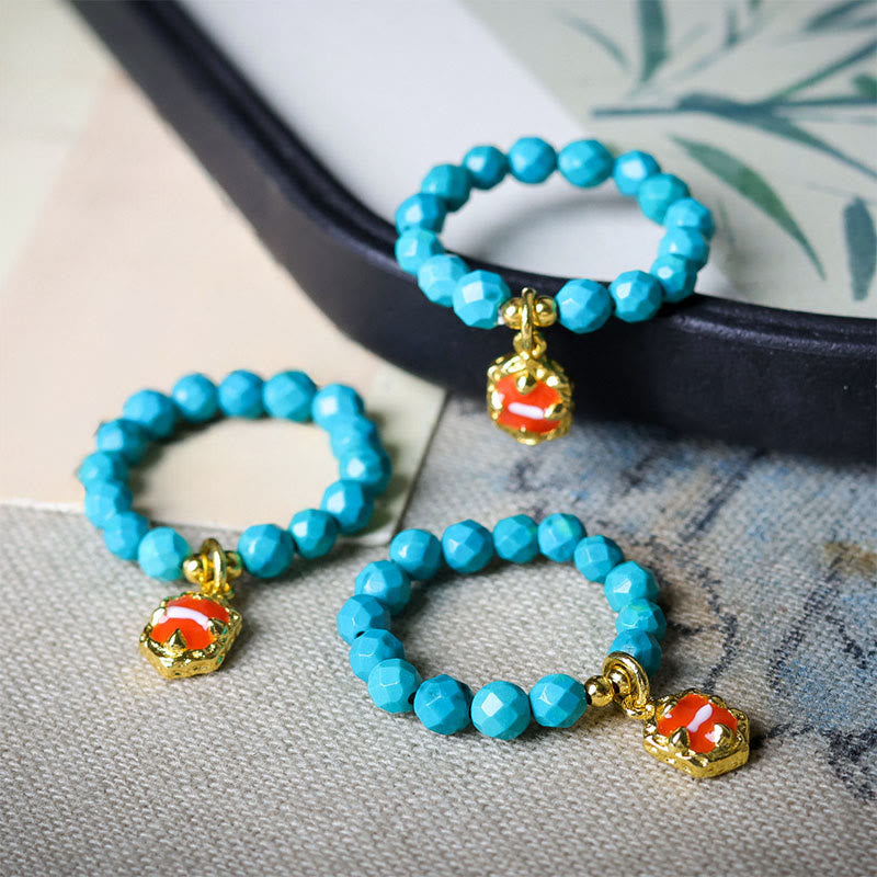 EverestArtStudios 4mm Ultra-Fine Turquoise Faceted Bead Design Strength Elastic Ring