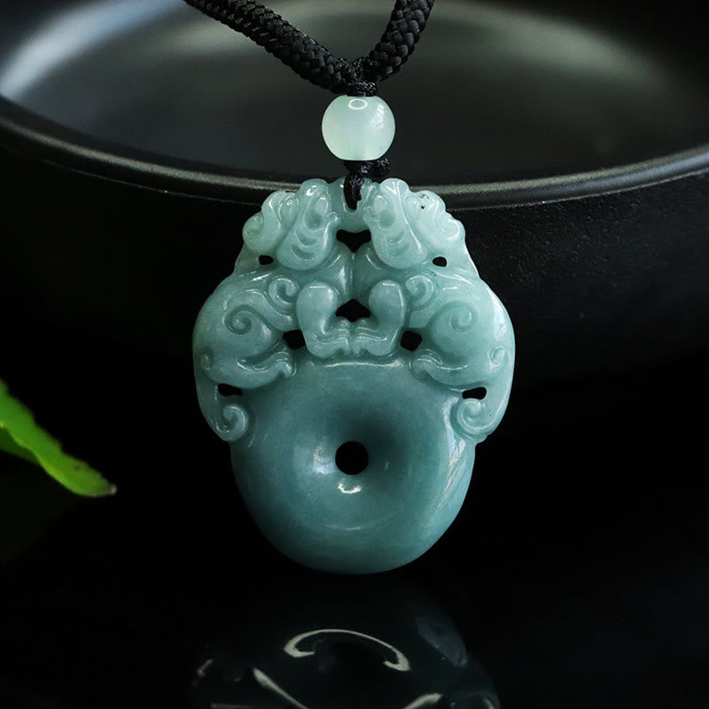 EverestArtstudios Double PiXiu Jade Peace Buckle Wealth Luck String Necklace Pendant