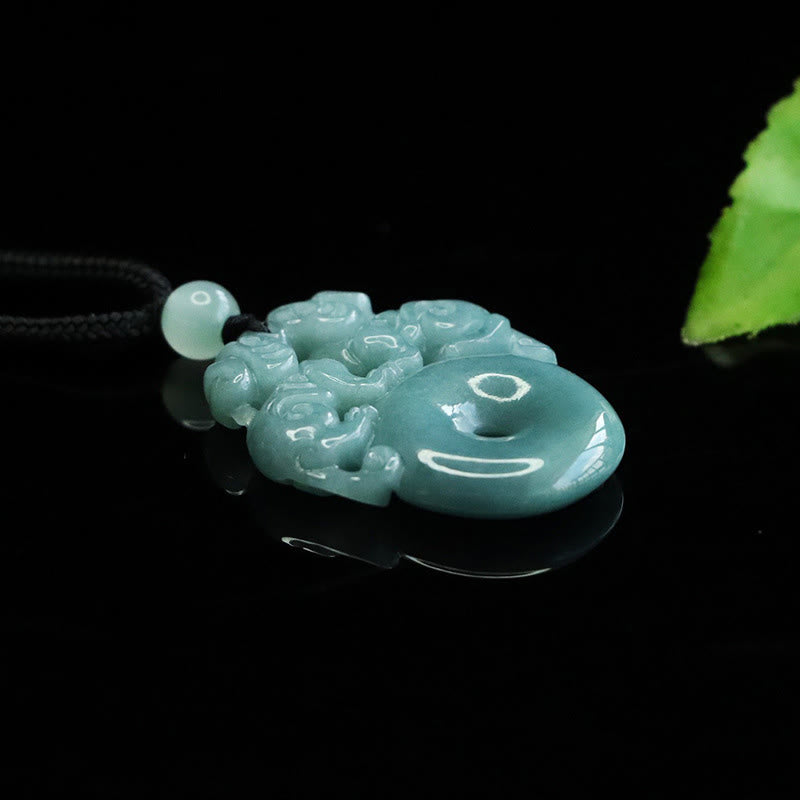 EverestArtstudios Double PiXiu Jade Peace Buckle Wealth Luck String Necklace Pendant