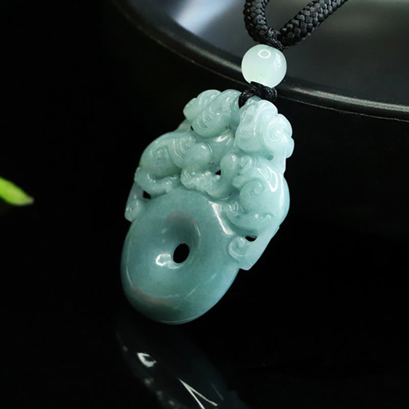 EverestArtstudios Double PiXiu Jade Peace Buckle Wealth Luck String Necklace Pendant