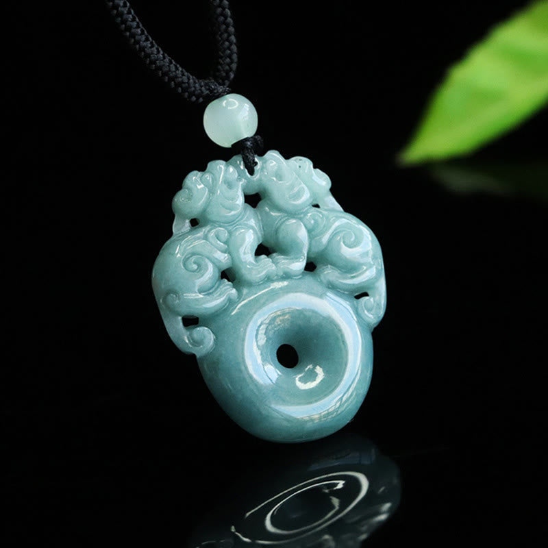 EverestArtstudios Double PiXiu Jade Peace Buckle Wealth Luck String Necklace Pendant