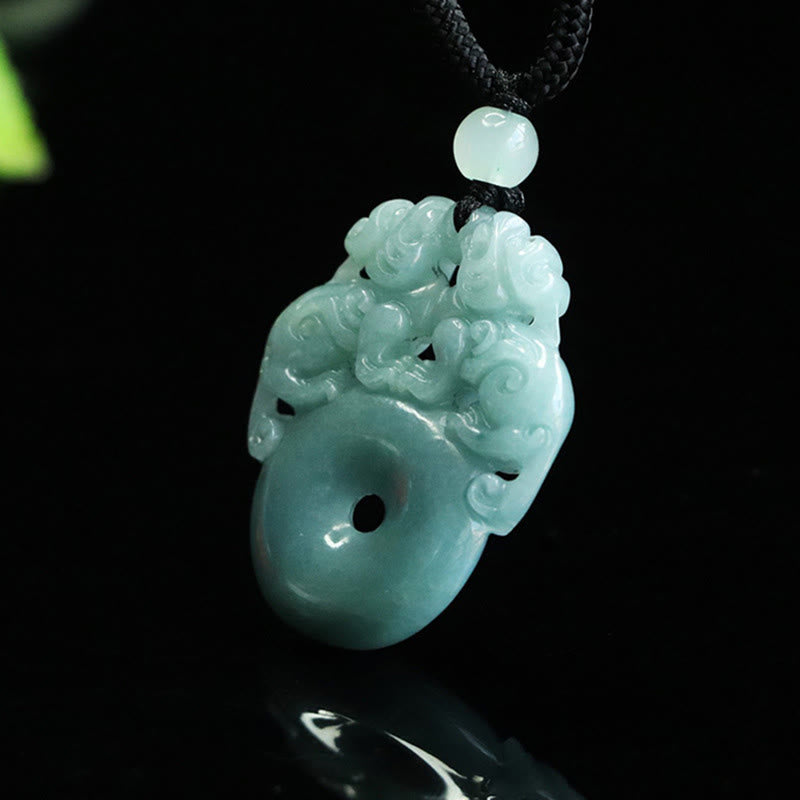 EverestArtstudios Double PiXiu Jade Peace Buckle Wealth Luck String Necklace Pendant