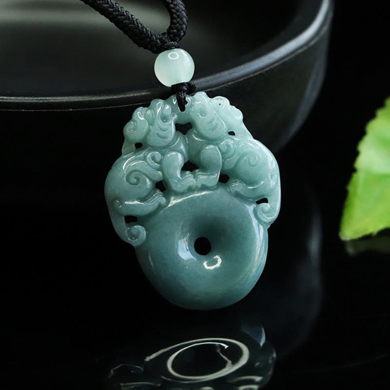 EverestArtstudios Double PiXiu Jade Peace Buckle Wealth Luck String Necklace Pendant