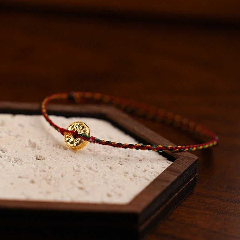 Buddha Stones Handmade Copper Coins Charm Connection Braided String Adjustable Bracelet Anklet