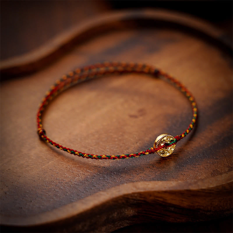 Buddha Stones Handmade Copper Coins Charm Connection Braided String Adjustable Bracelet Anklet