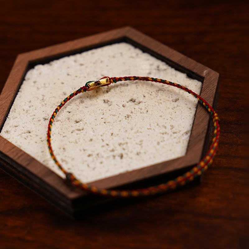 Buddha Stones Handmade Copper Coins Charm Connection Braided String Adjustable Bracelet Anklet