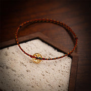 Buddha Stones Handmade Copper Coins Charm Connection Braided String Adjustable Bracelet Anklet