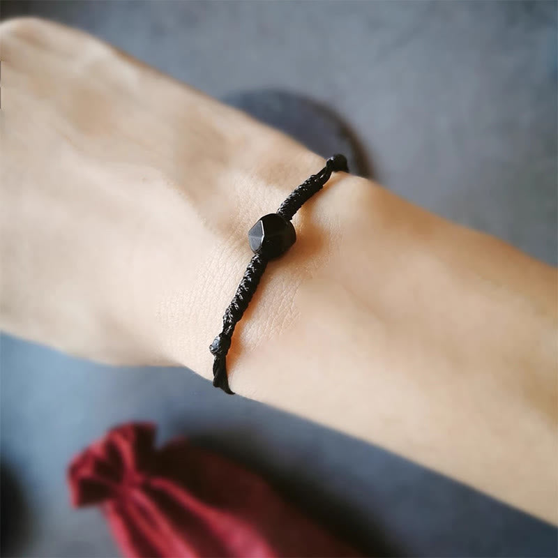 Buddha Stones Natural Black Obsidian String Braided Strength Bracelet
