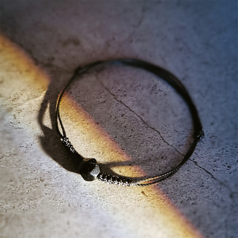 Buddha Stones Natural Black Obsidian String Braided Strength Bracelet