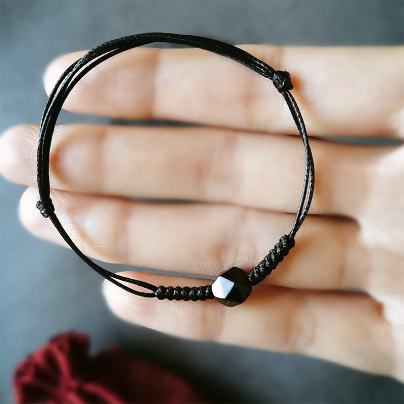 Buddha Stones Natural Black Obsidian String Braided Strength Bracelet