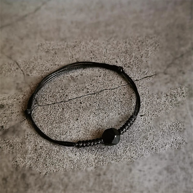 Buddha Stones Natural Black Obsidian String Braided Strength Bracelet