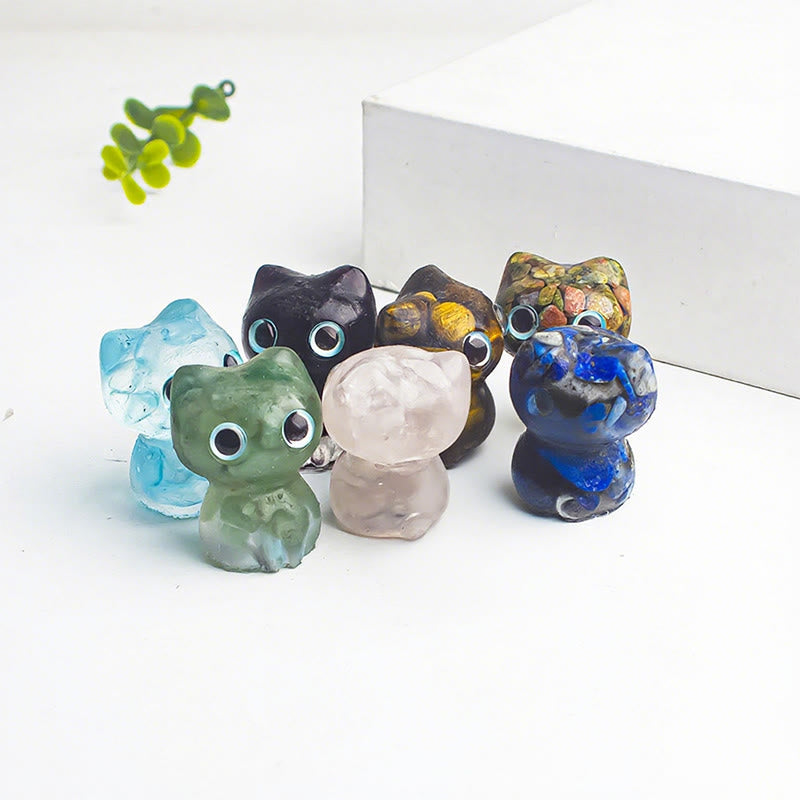 Buddha Stones Crystal Drip Resin Small Cat Purification Decoration Statue