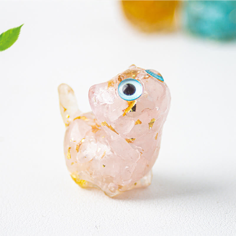 Buddha Stones Crystal Drip Resin Small Cat Serenity Fulfilment Decoration Statue