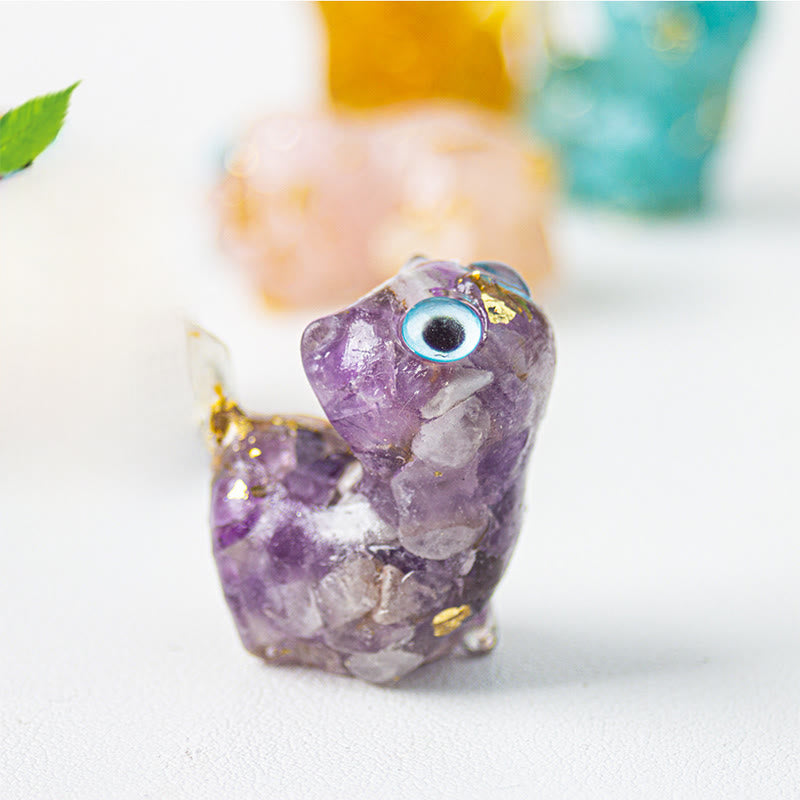 Buddha Stones Crystal Drip Resin Small Cat Serenity Fulfilment Decoration Statue