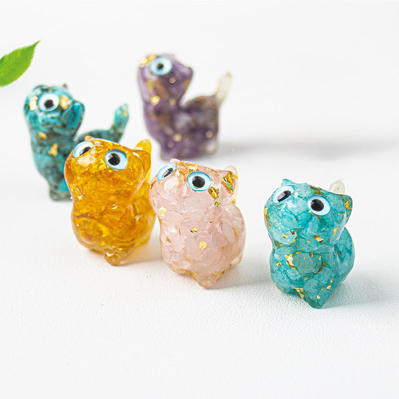 Buddha Stones Crystal Drip Resin Small Cat Serenity Fulfilment Decoration Statue