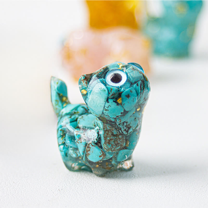 Buddha Stones Crystal Drip Resin Small Cat Serenity Fulfilment Decoration Statue