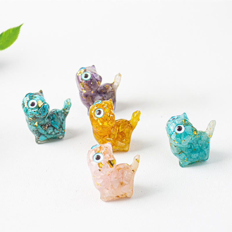 Buddha Stones Crystal Drip Resin Small Cat Serenity Fulfilment Decoration Statue
