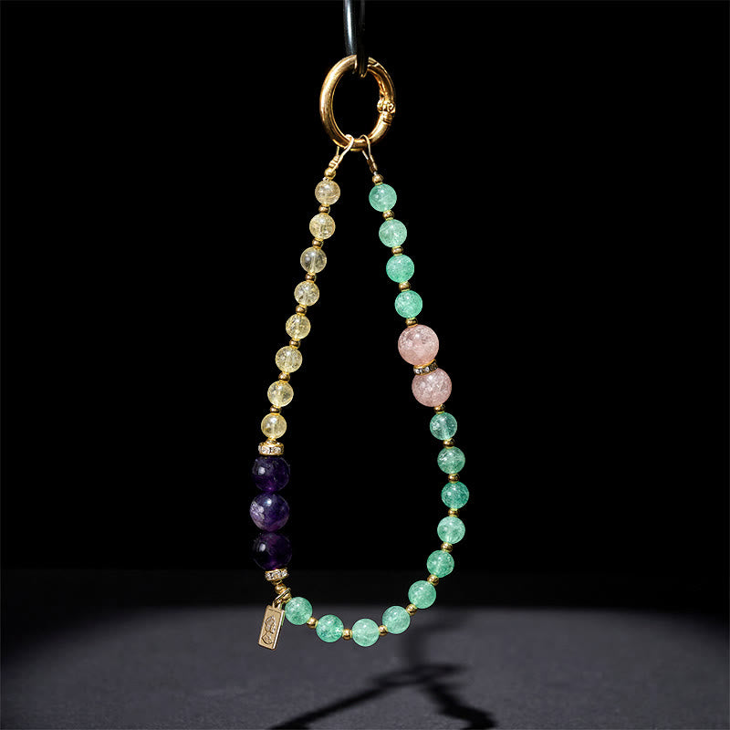 Buddha Stones Green Strawberry Quartz Citrine Queen Charm Calm Key Chain Phone Hanging Decoration