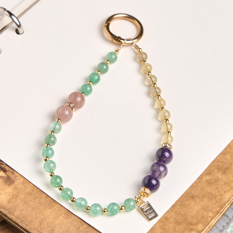 Buddha Stones Green Strawberry Quartz Citrine Queen Charm Calm Key Chain Phone Hanging Decoration