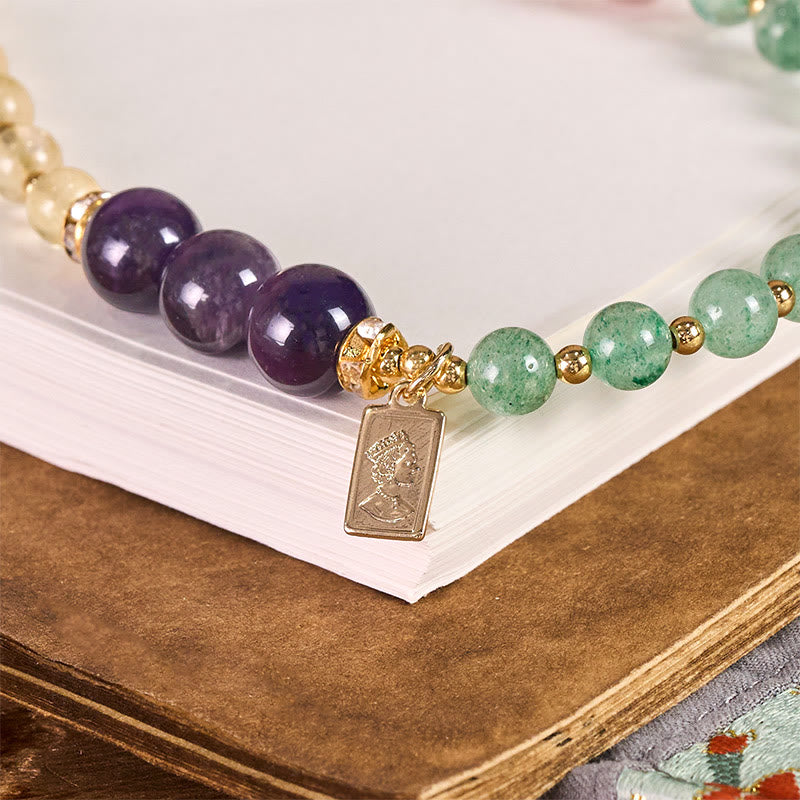 Buddha Stones Green Strawberry Quartz Citrine Queen Charm Calm Key Chain Phone Hanging Decoration