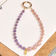Buddha Stones Strawberry Quartz Amethyst Happiness Healing Key Chain Phone Hanging Decoration