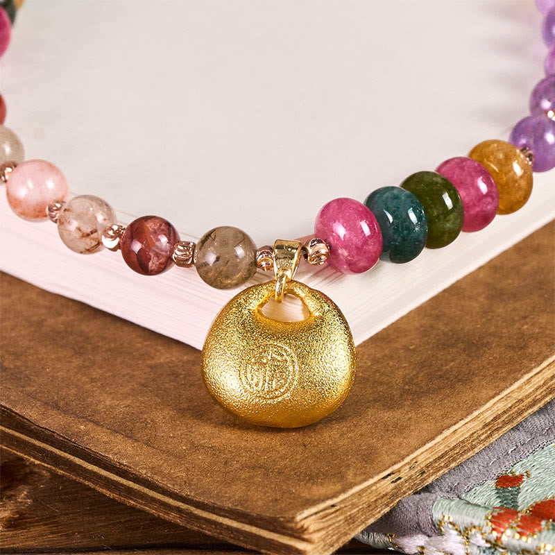 Buddha Stones Colorful Fu Character Amethyst Super Seven Crystal Key Chain Phone Hanging Decoration