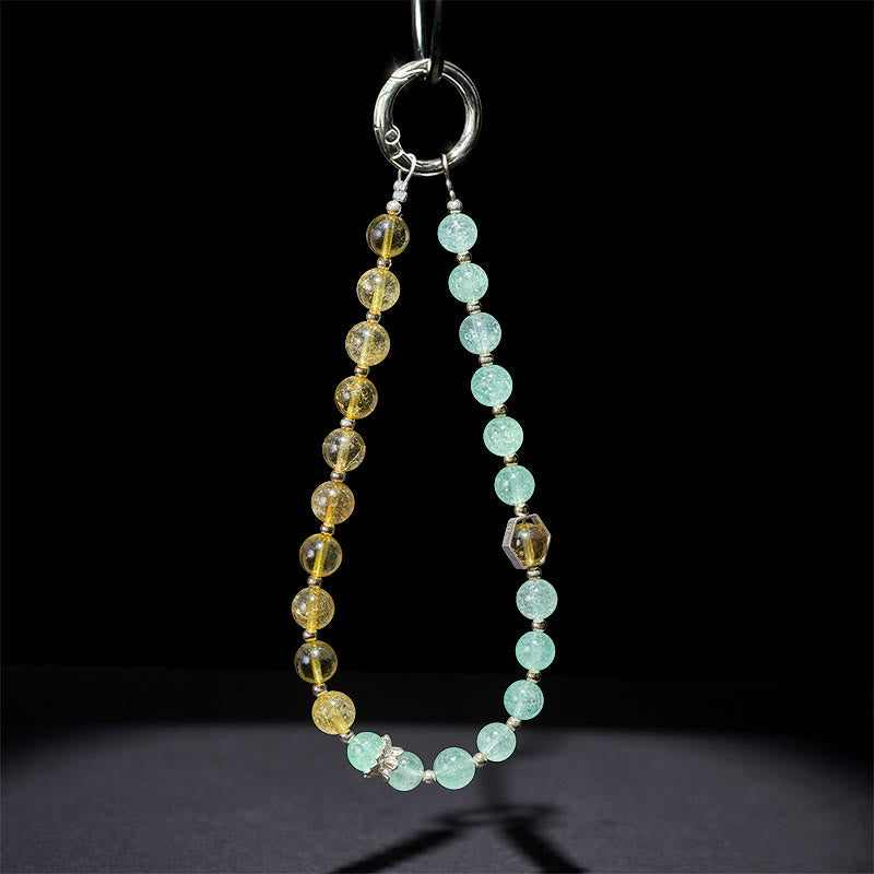 Buddha Stones Green Strawberry Quartz Citrine Beaded Soothing Key Chain Phone Hanging Decoration