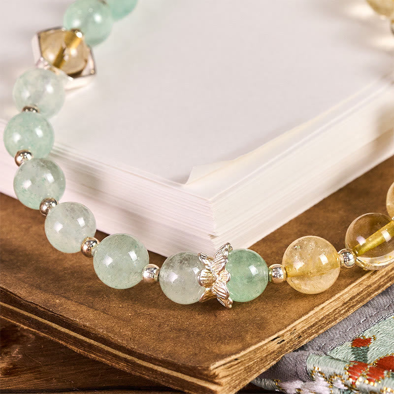 Buddha Stones Green Strawberry Quartz Citrine Beaded Soothing Key Chain Phone Hanging Decoration