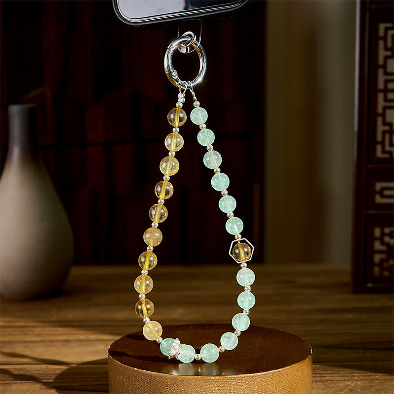Buddha Stones Green Strawberry Quartz Citrine Beaded Soothing Key Chain Phone Hanging Decoration