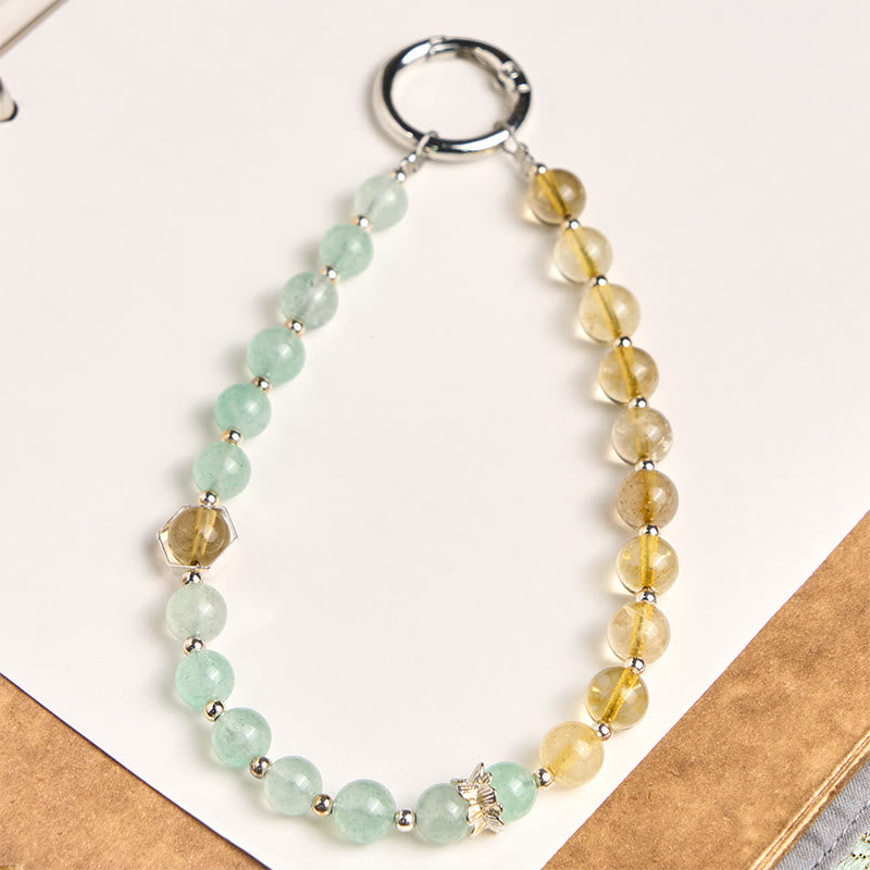 Buddha Stones Green Strawberry Quartz Citrine Beaded Soothing Key Chain Phone Hanging Decoration