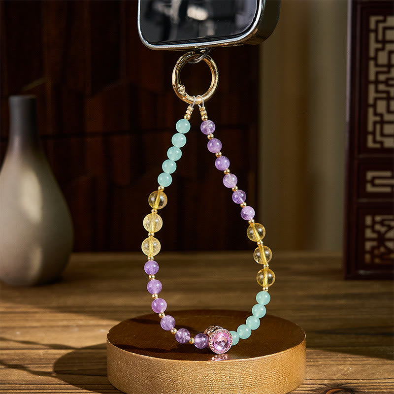 Buddha Stones Amethyst Green Aventurine Spiritual Awareness Key Chain Phone Hanging Decoration
