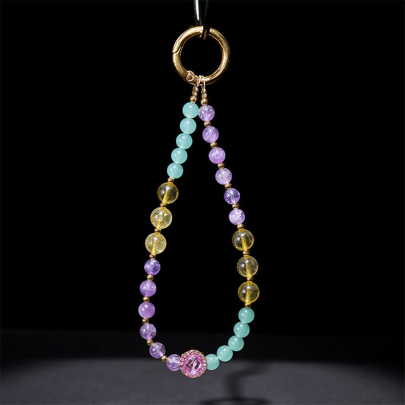 Buddha Stones Amethyst Green Aventurine Spiritual Awareness Key Chain Phone Hanging Decoration