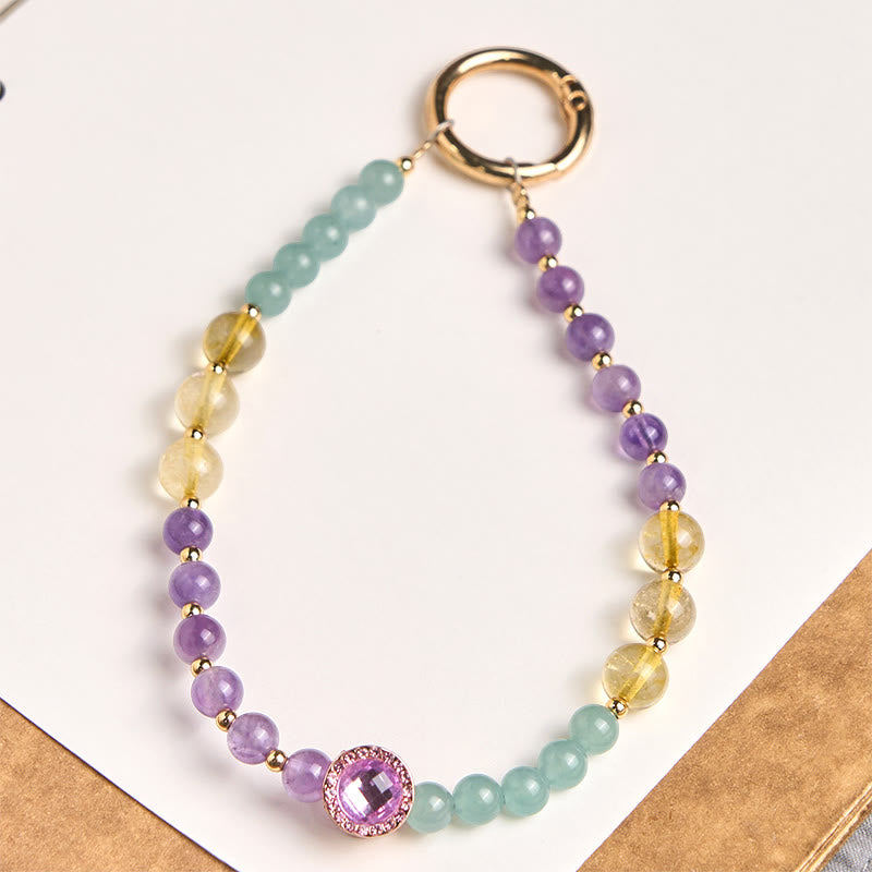 Buddha Stones Amethyst Green Aventurine Spiritual Awareness Key Chain Phone Hanging Decoration